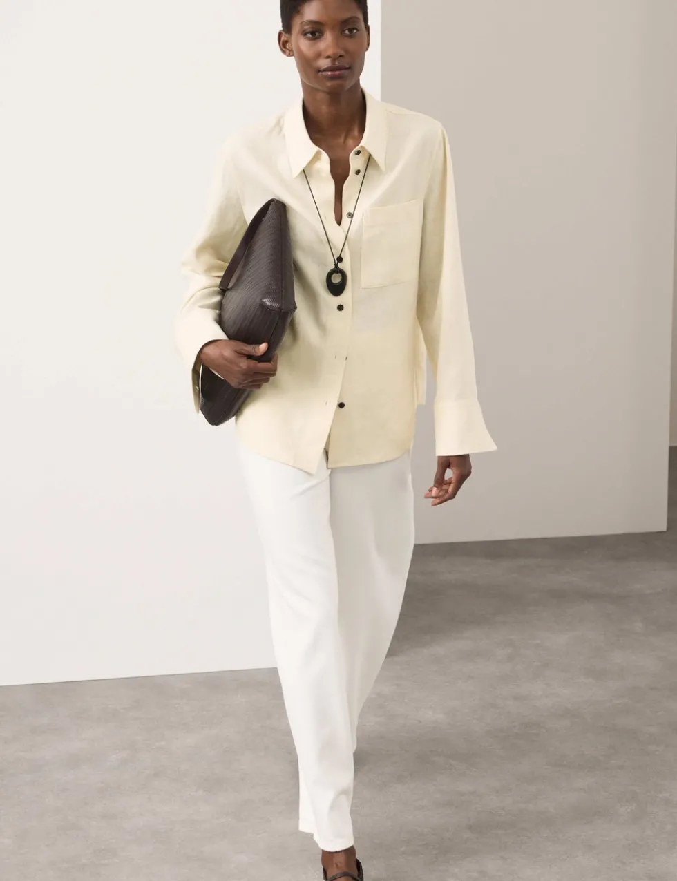 Pure Linen Contrast Button Shirt