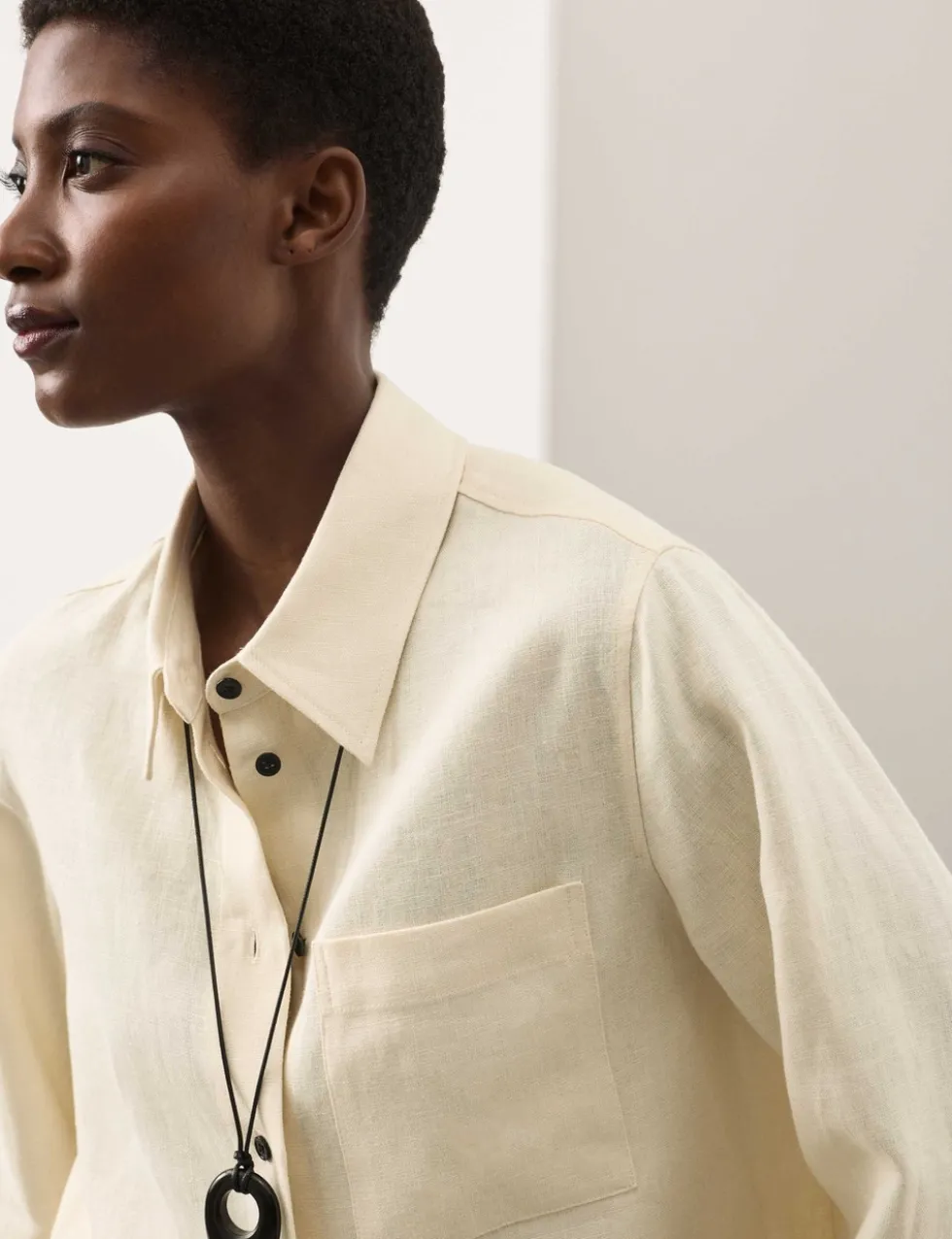 Pure Linen Contrast Button Shirt