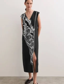Pure Linen Coral Reef V-Neck Midi Dress