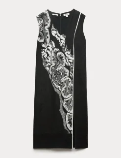 Pure Linen Coral Reef V-Neck Midi Dress