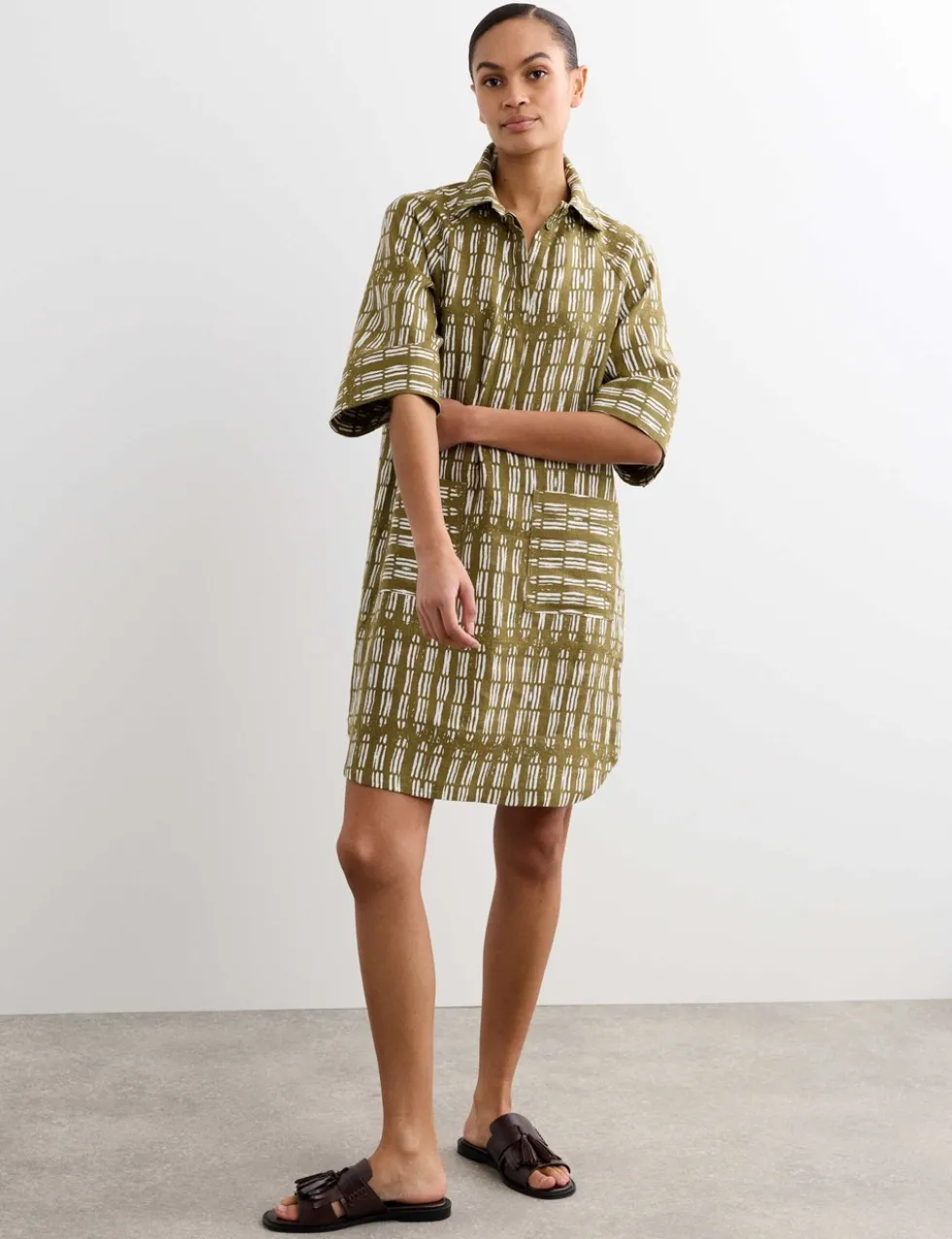 Pure Linen Dash Print Shift Dress