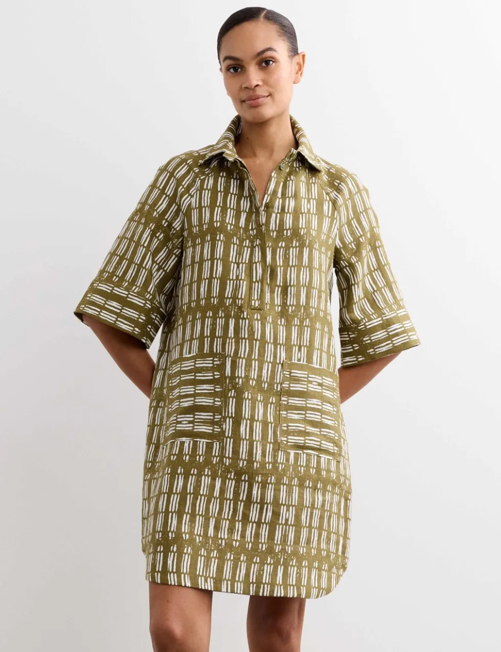 Pure Linen Dash Print Shift Dress