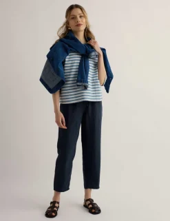 Pure Linen Drawstring Ankle Grazer Trousers