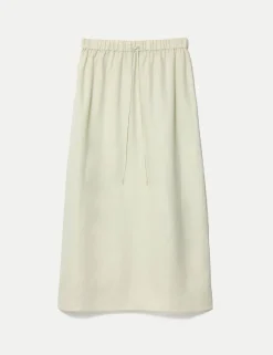 Pure Linen Drawstring Maxi Skirt