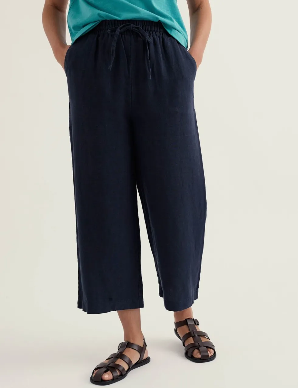 Pure Linen Drawstring Wide Leg Culottes