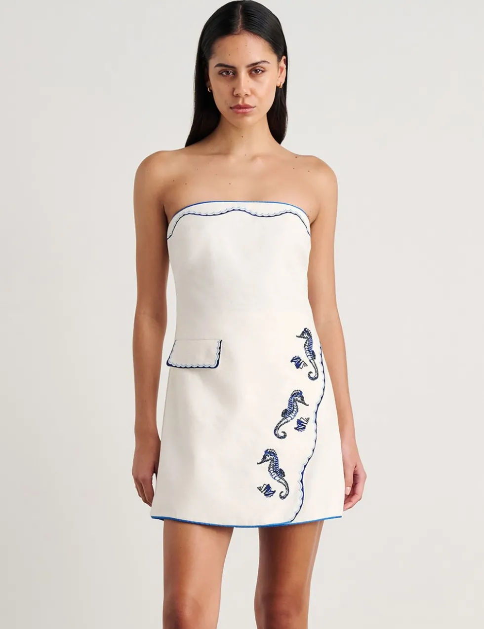 Pure Linen Embroidered Bandeau Mini Dress