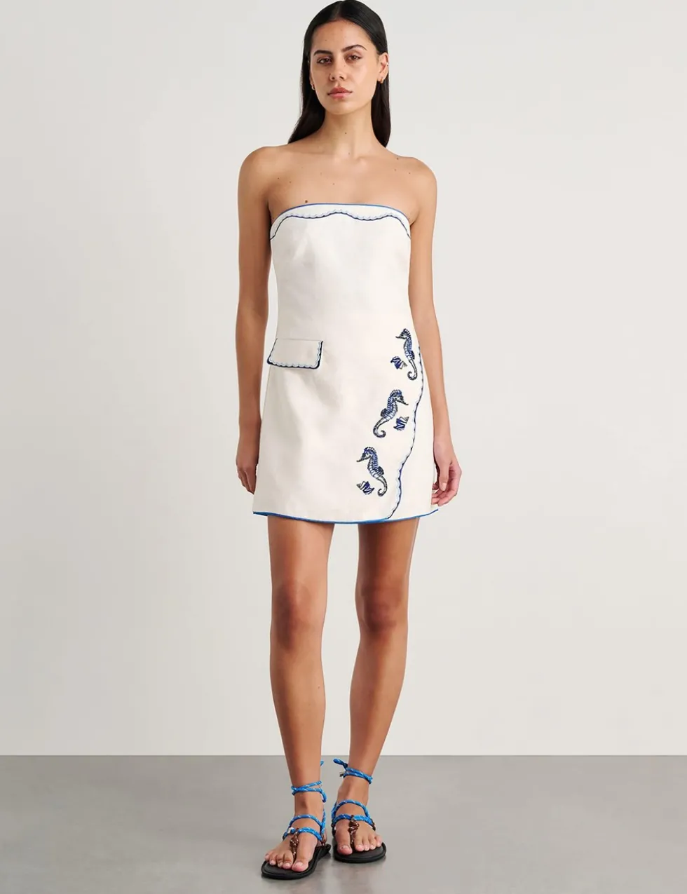 Pure Linen Embroidered Bandeau Mini Dress