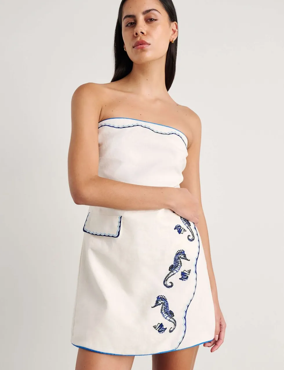 Pure Linen Embroidered Bandeau Mini Dress