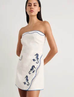 Pure Linen Embroidered Bandeau Mini Dress