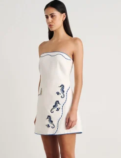 Pure Linen Embroidered Bandeau Mini Dress