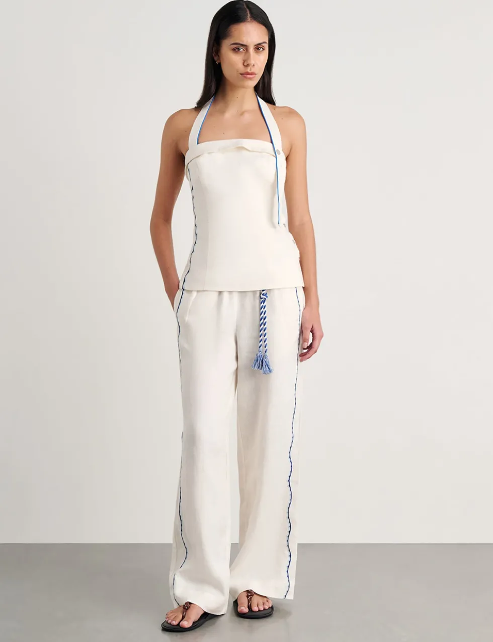 Pure Linen Embroidered Halter Neck Top