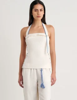 Pure Linen Embroidered Halter Neck Top