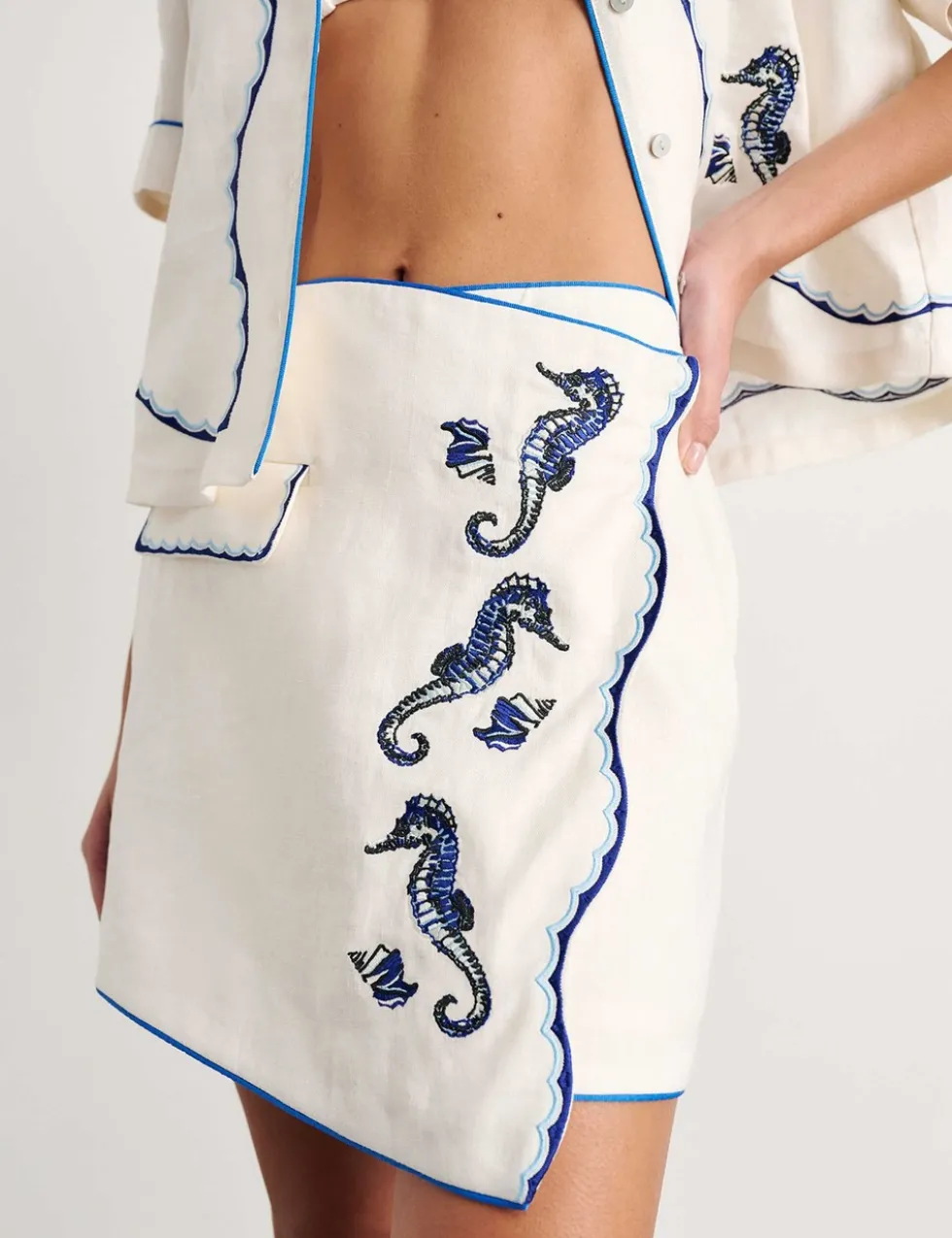 Pure Linen Embroidered Mini Wrap Skirt