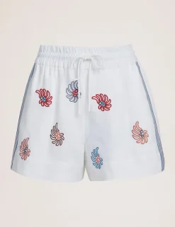 Pure Linen Embroidered Shorts