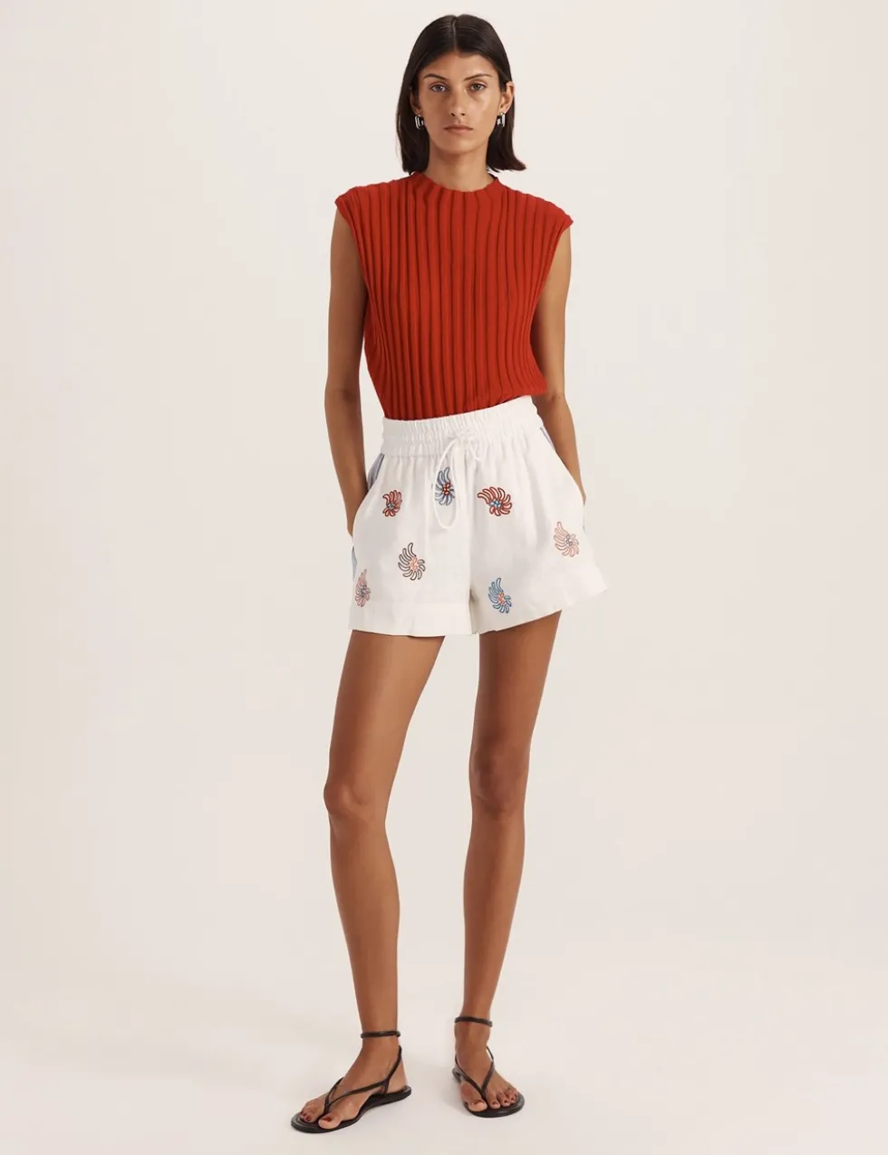 Pure Linen Embroidered Shorts