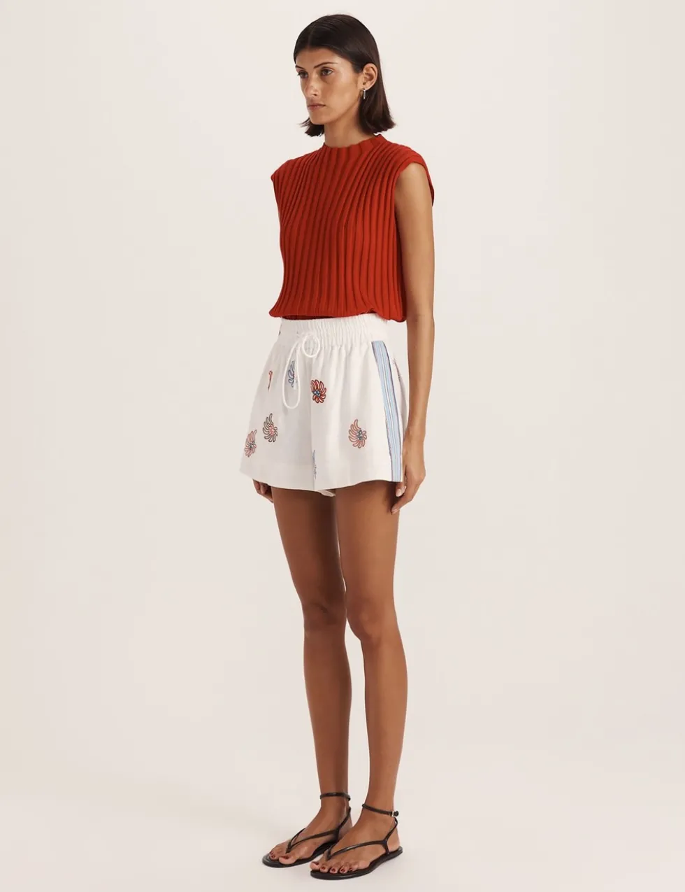 Pure Linen Embroidered Shorts