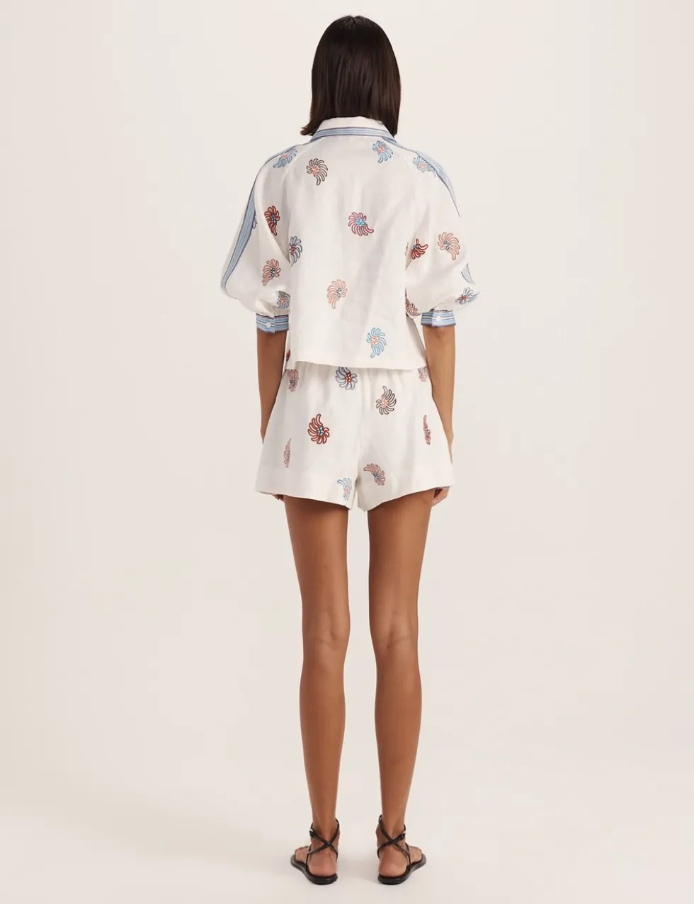 Pure Linen Floral Embroidery Beach Shirt
