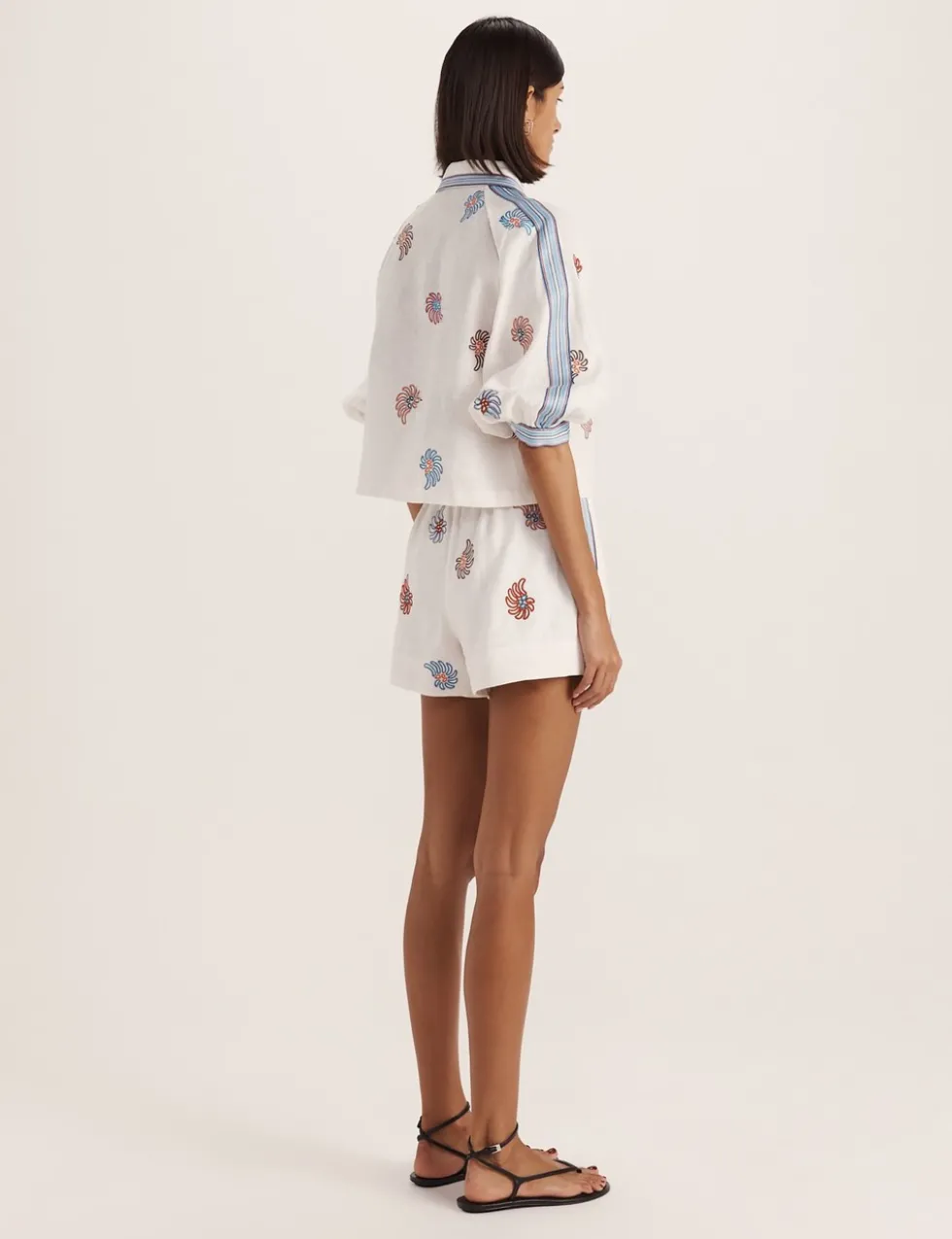 Pure Linen Floral Embroidery Beach Shirt