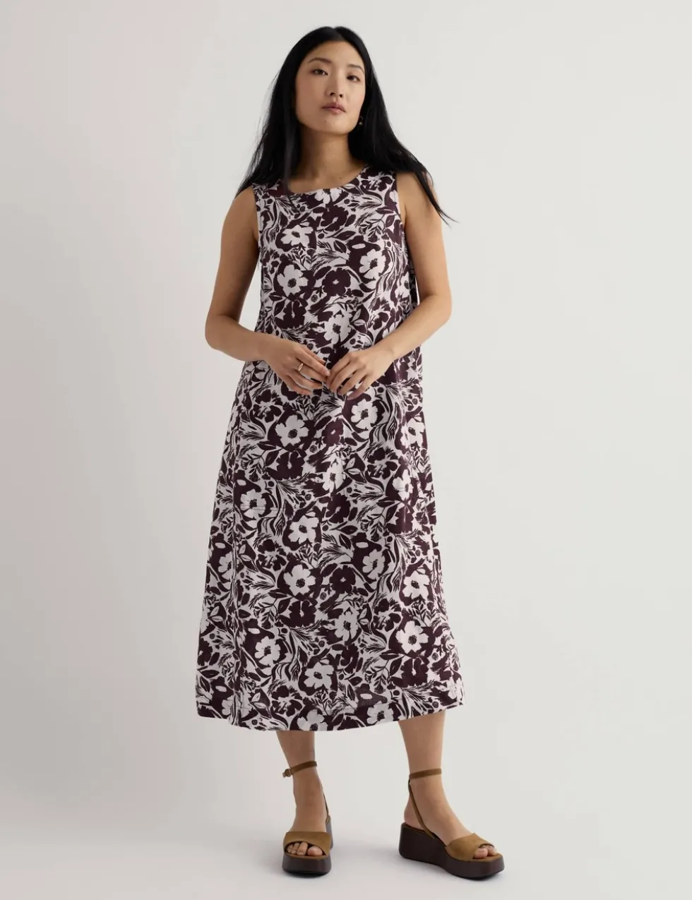 Pure Linen Floral Midi Dress