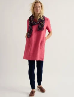 Pure Linen Floral Scoop Neck Tunic