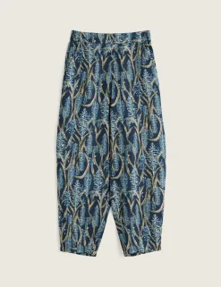 Pure Linen Floral Tapered Cropped Trousers