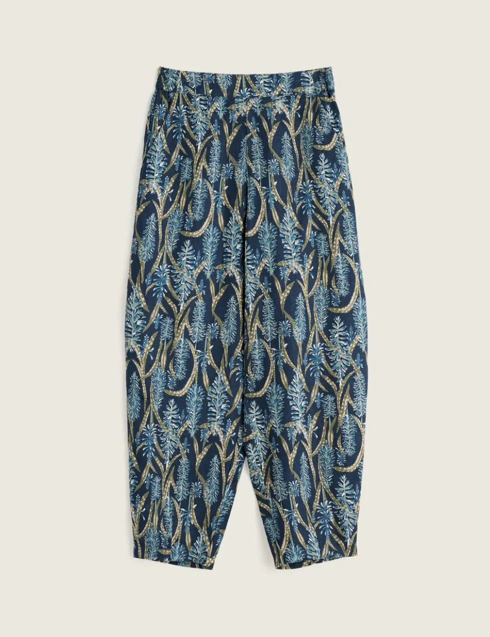 Pure Linen Floral Tapered Cropped Trousers
