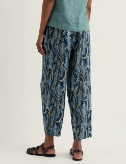 Pure Linen Floral Tapered Cropped Trousers