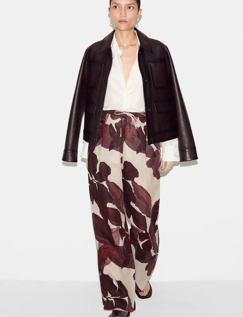 Pure Linen Floral Wide Leg Trousers