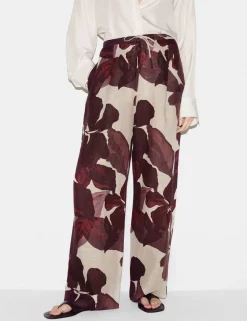 Pure Linen Floral Wide Leg Trousers