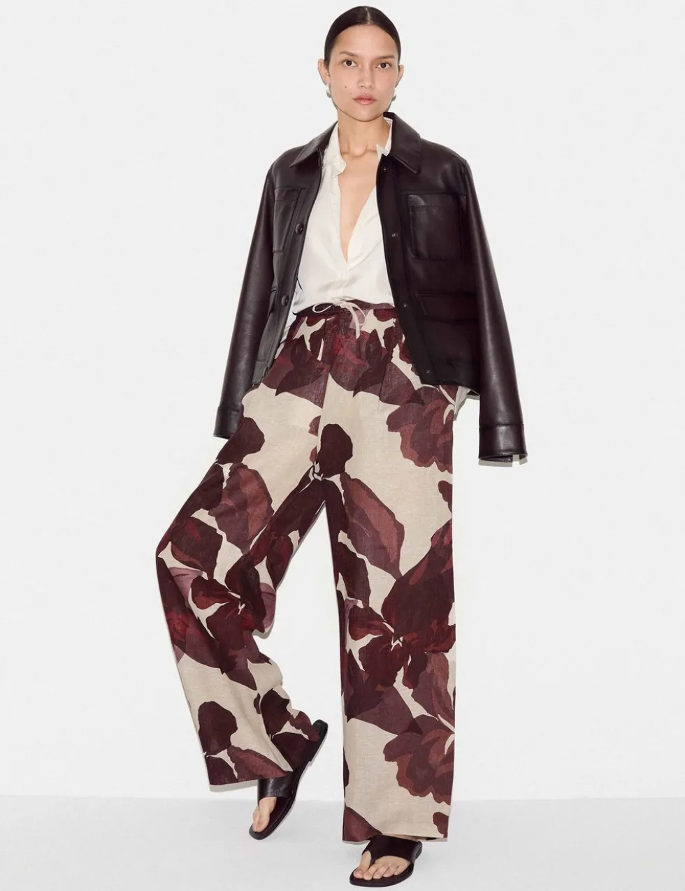 Pure Linen Floral Wide Leg Trousers