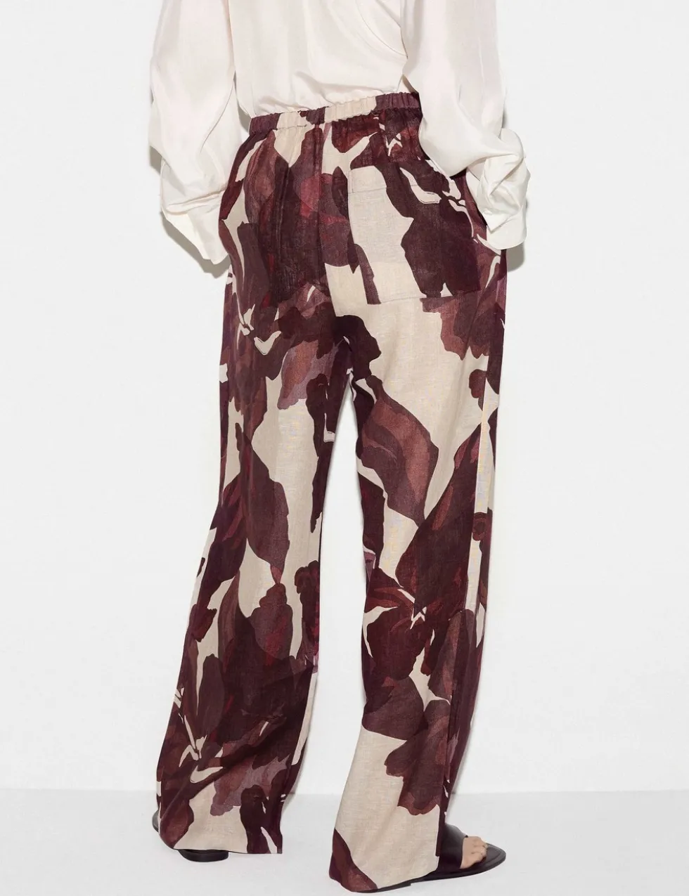 Pure Linen Floral Wide Leg Trousers