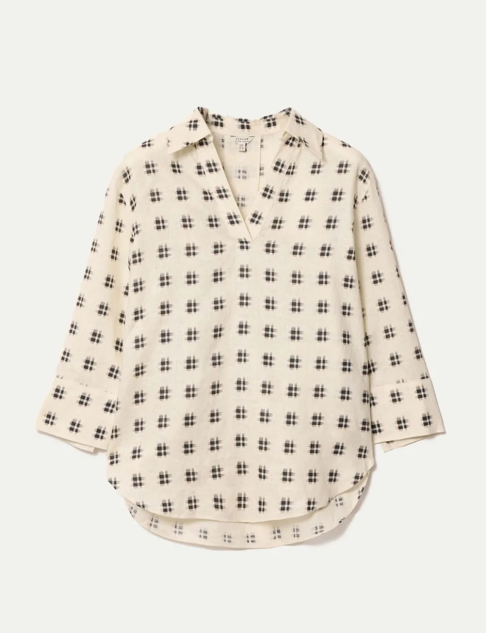 Pure Linen Geometric Checked Tunic
