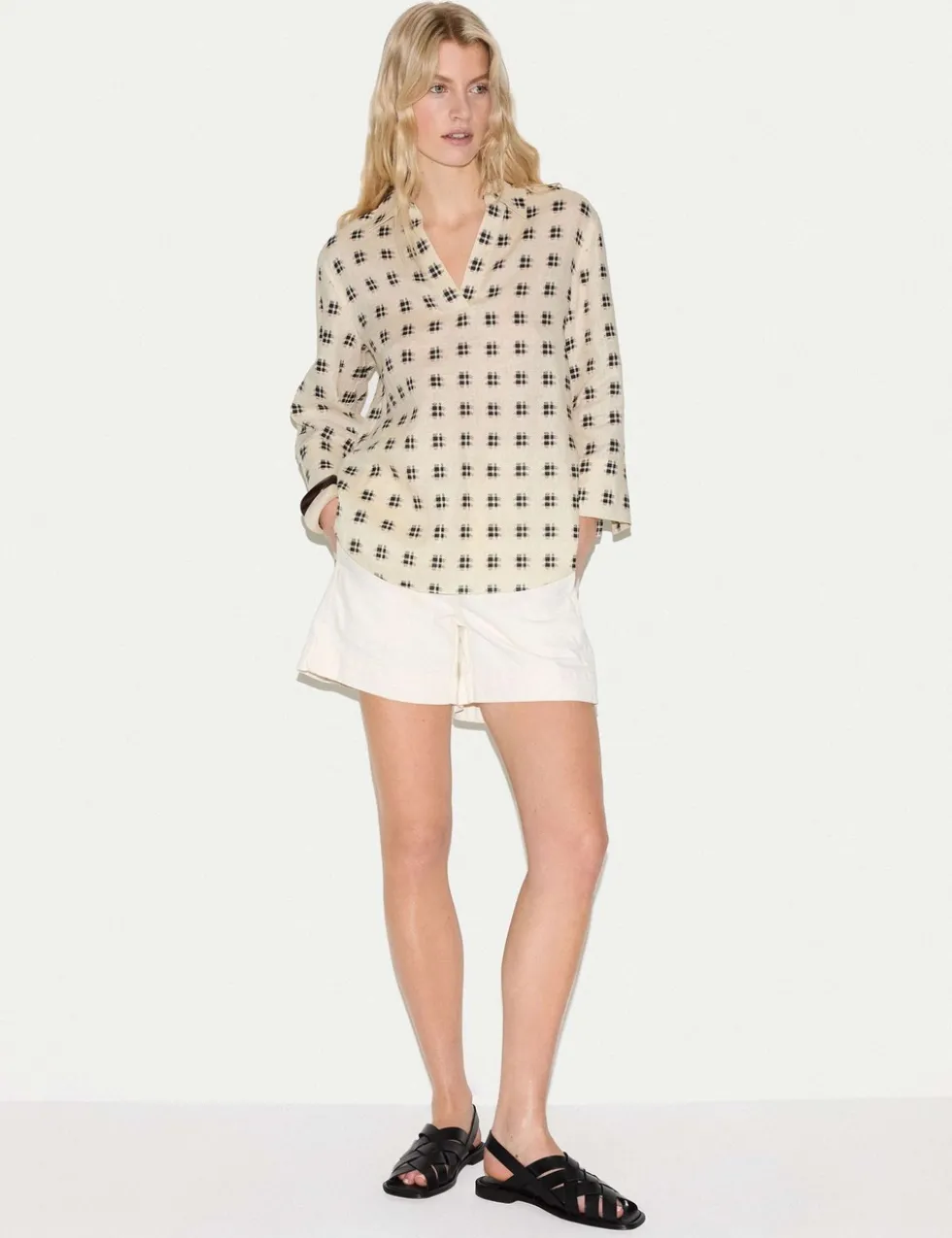 Pure Linen Geometric Checked Tunic