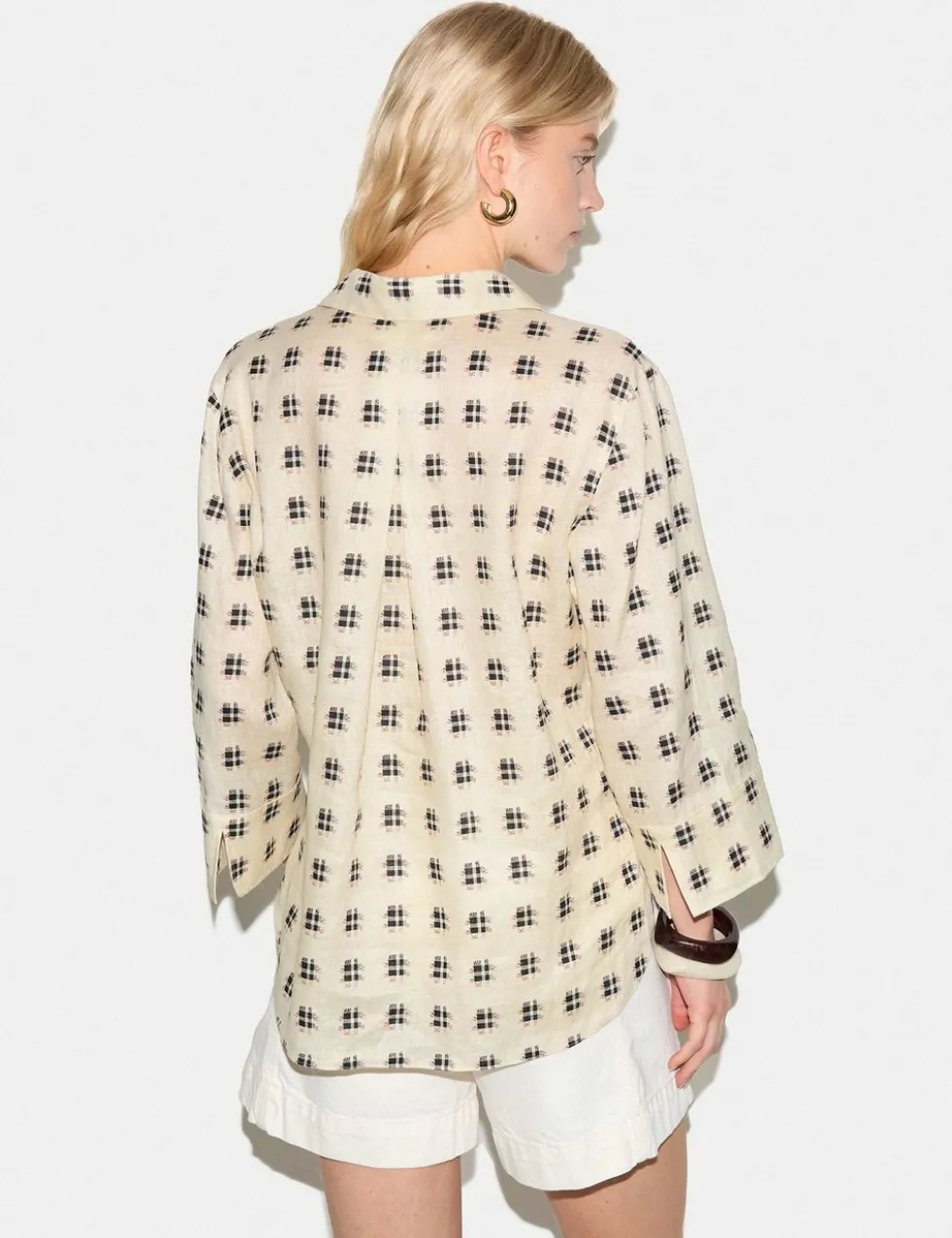 Pure Linen Geometric Checked Tunic