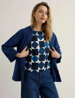 Pure Linen Geometric Print Top