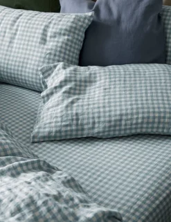 Pure Linen Gingham Fitted Sheet