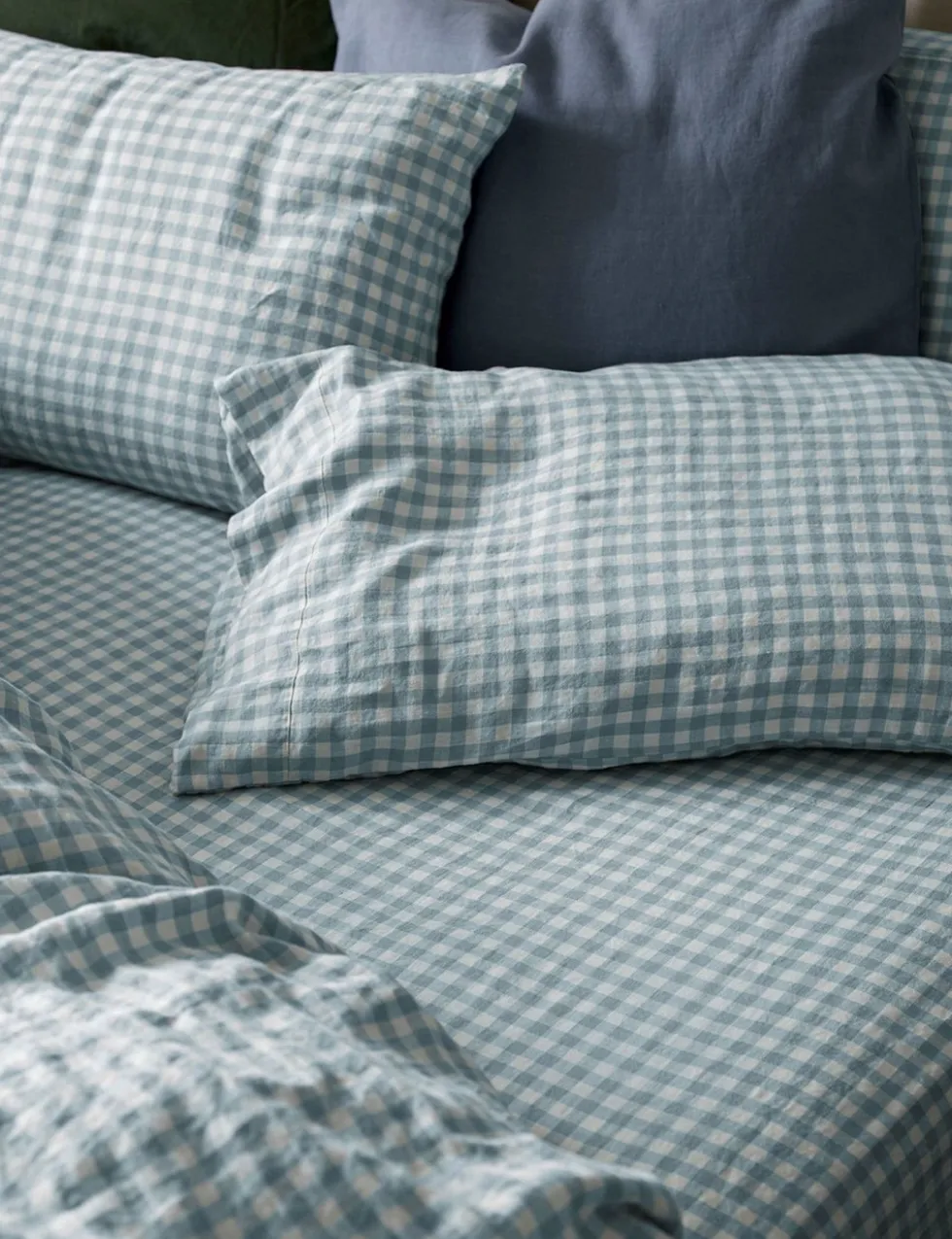 Pure Linen Gingham Fitted Sheet