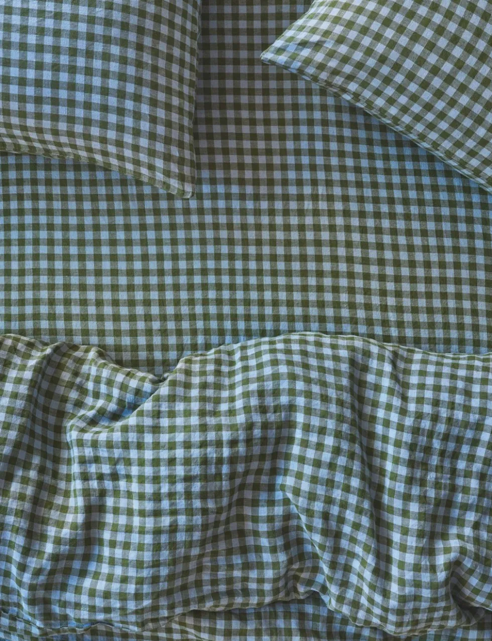 Pure Linen Gingham Fitted Sheet