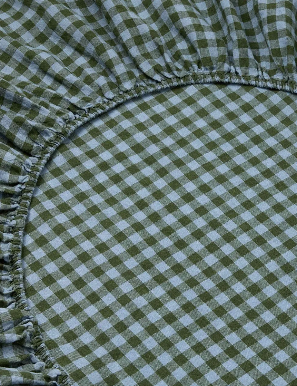 Pure Linen Gingham Fitted Sheet