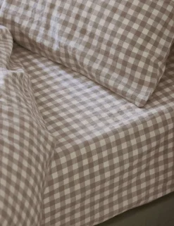 Pure Linen Gingham Fitted Sheet