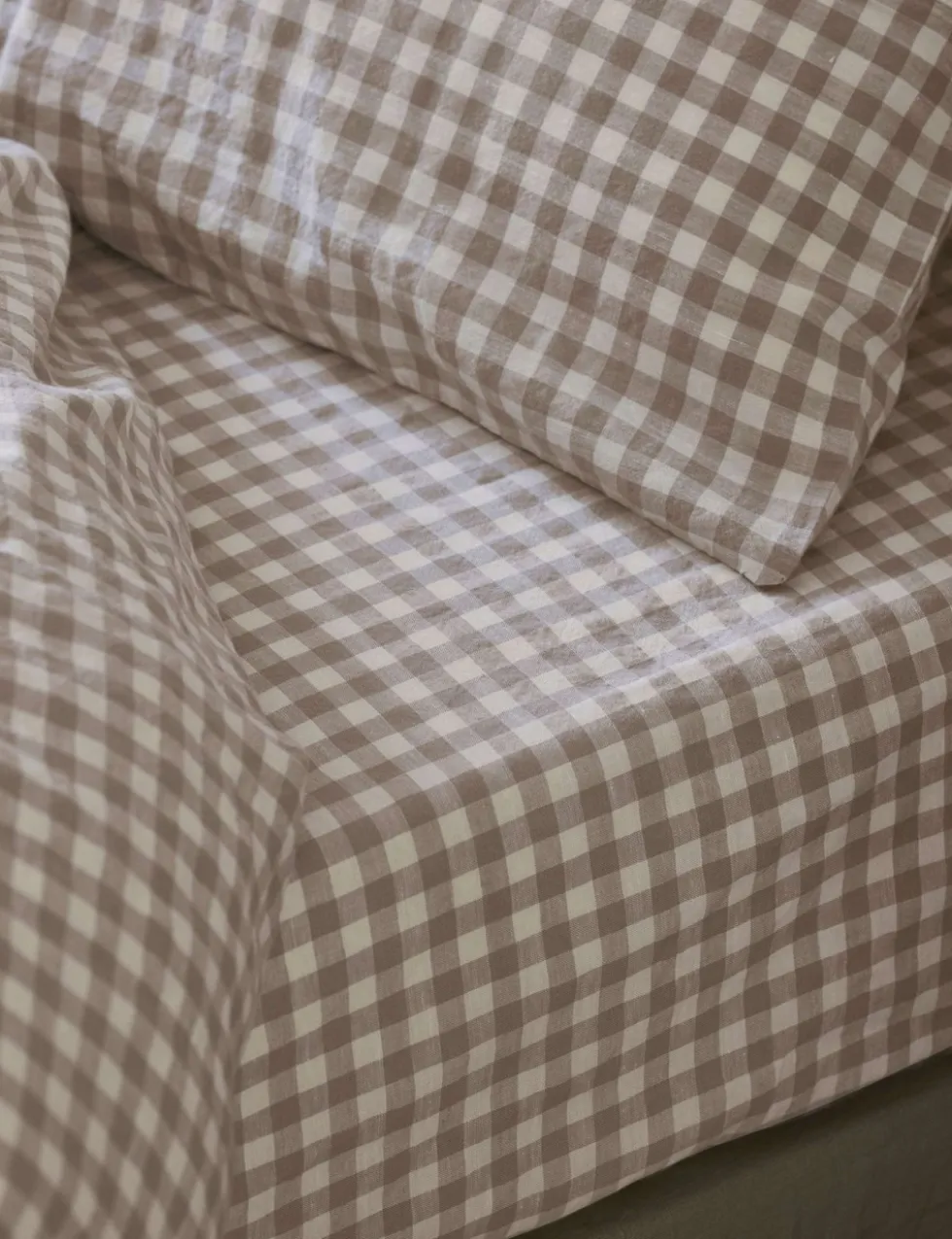 Pure Linen Gingham Fitted Sheet