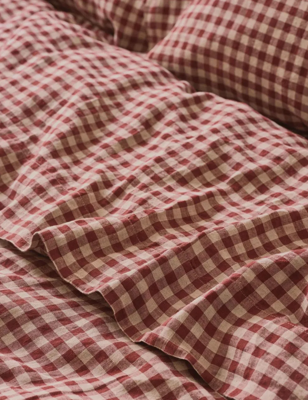 Pure Linen Gingham Flat Sheet