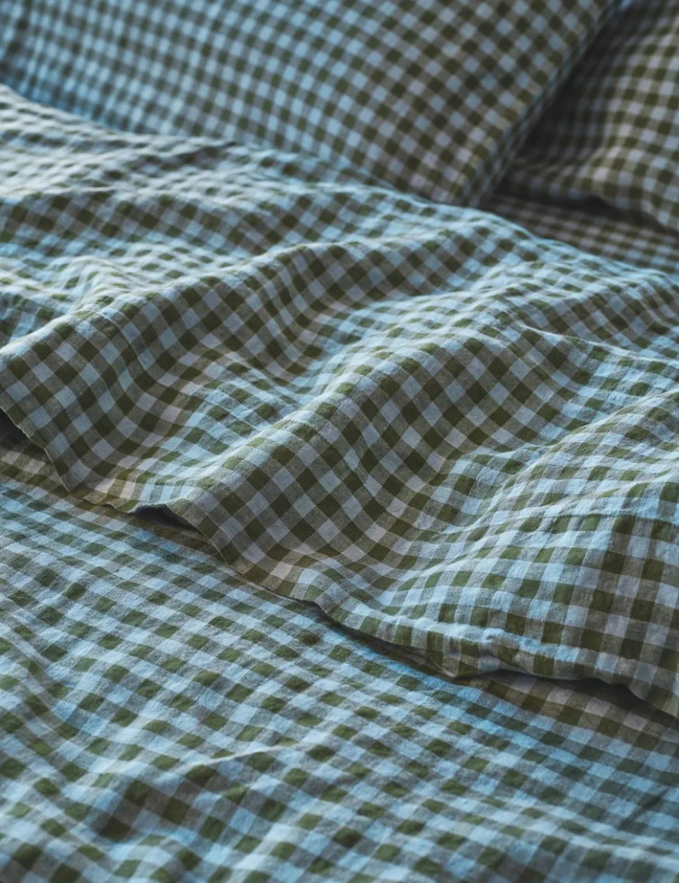 Pure Linen Gingham Flat Sheet