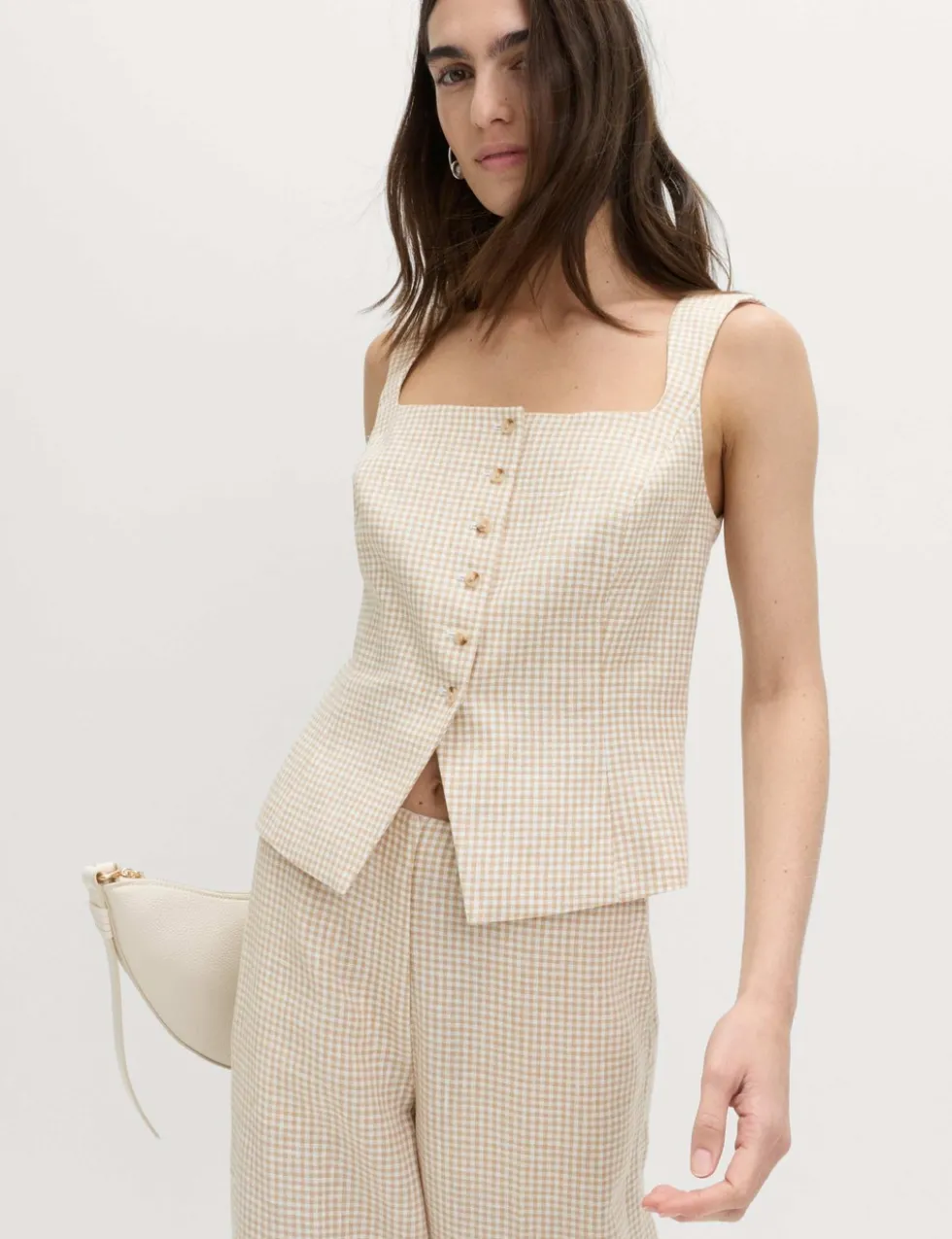 Pure Linen Gingham Waistcoat