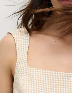 Pure Linen Gingham Waistcoat