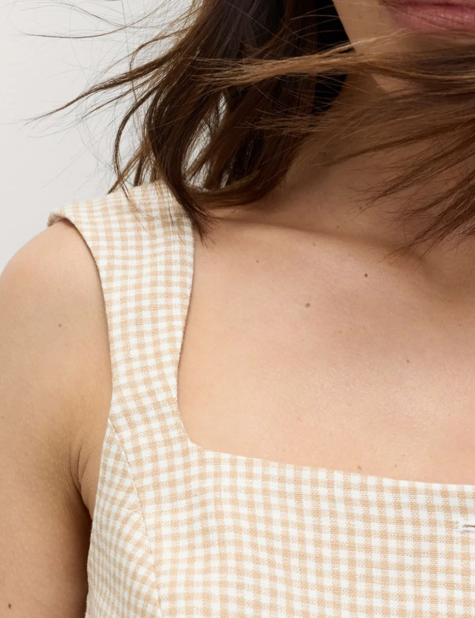 Pure Linen Gingham Waistcoat