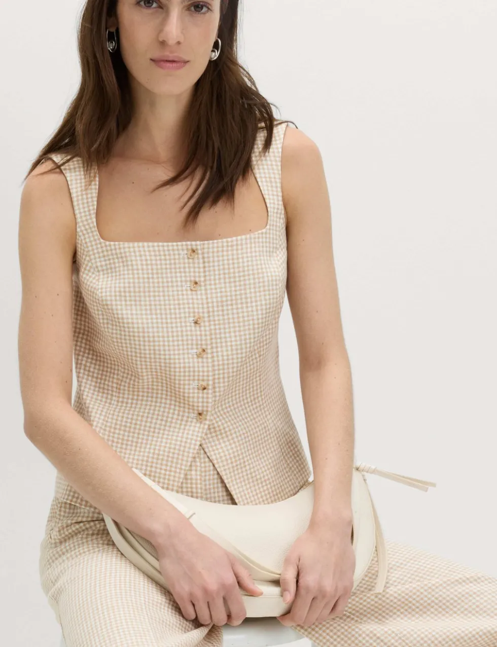 Pure Linen Gingham Waistcoat