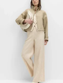 Pure Linen Gingham Wide Leg Trousers