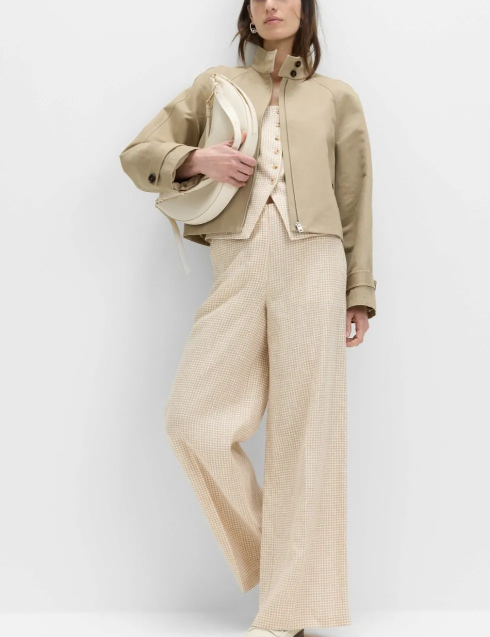 Pure Linen Gingham Wide Leg Trousers