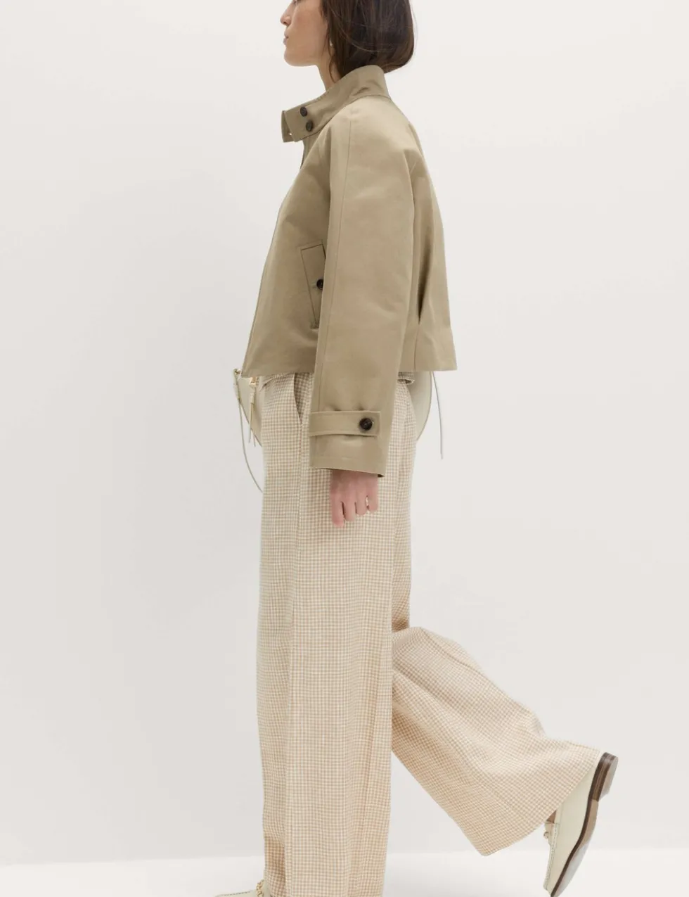 Pure Linen Gingham Wide Leg Trousers